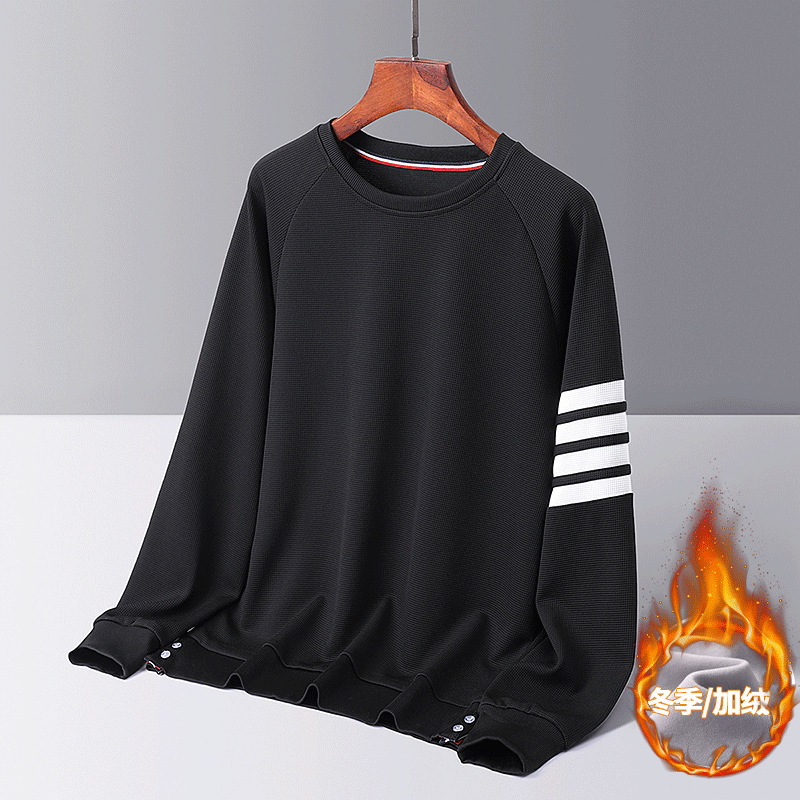 Men&#039;s Waffle Brushed Hoody Autumn and Winter Fashion Brand Casual round Neck Pullover Top Clothes Striped TB Long Sleeve T-shirt Men
