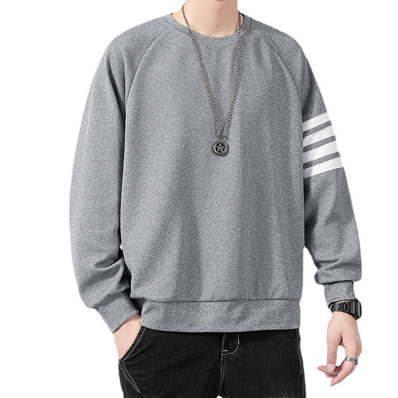 Men&#039;s Waffle Brushed Hoody Autumn and Winter Fashion Brand Casual round Neck Pullover Top Clothes Striped TB Long Sleeve T-shirt Men