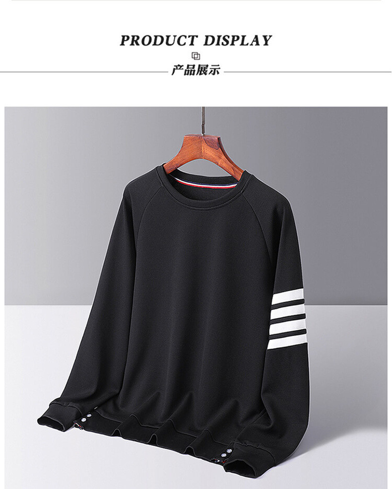 Men's Waffle Brushed Hoody Autumn and Winter Fashion Brand Casual round Neck Pullover Top Clothes Striped TB Long Sleeve T-shirt Men Men's Waffle Brushed Hoody Autumn and Winter Fashion Brand Casual round Neck Pullover Top Clothes Striped TB Long Sleeve T-shirt Men