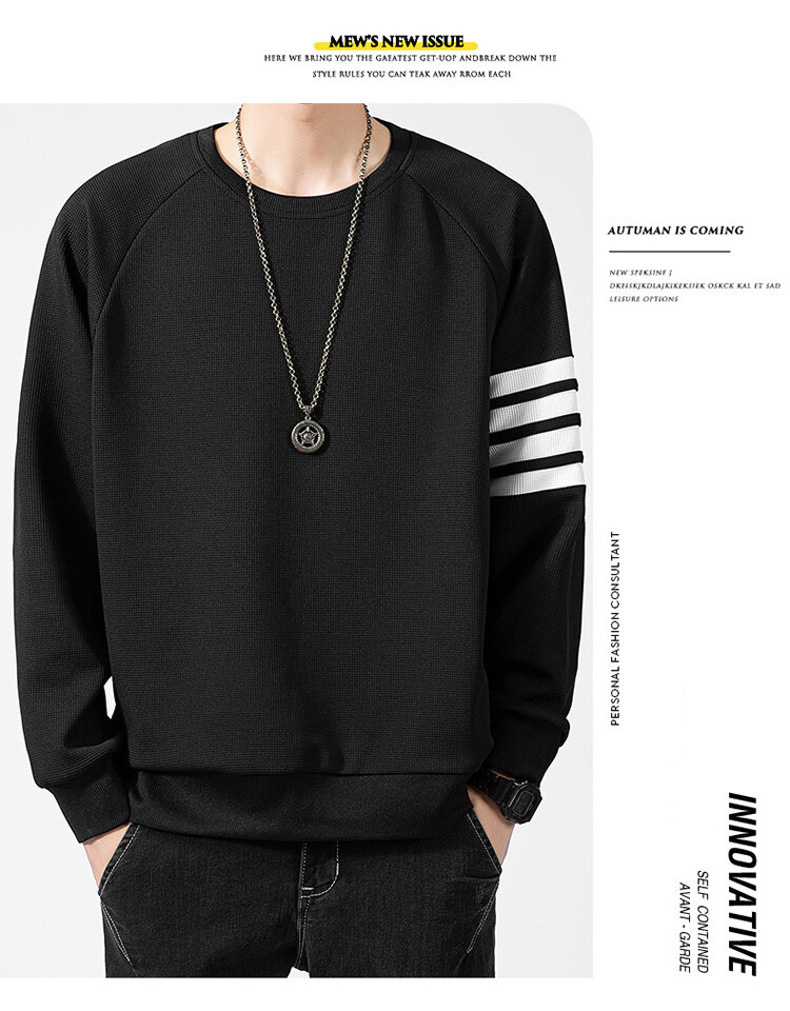 Men's Waffle Brushed Hoody Autumn and Winter Fashion Brand Casual round Neck Pullover Top Clothes Striped TB Long Sleeve T-shirt Men Men's Waffle Brushed Hoody Autumn and Winter Fashion Brand Casual round Neck Pullover Top Clothes Striped TB Long Sleeve T-shirt Men