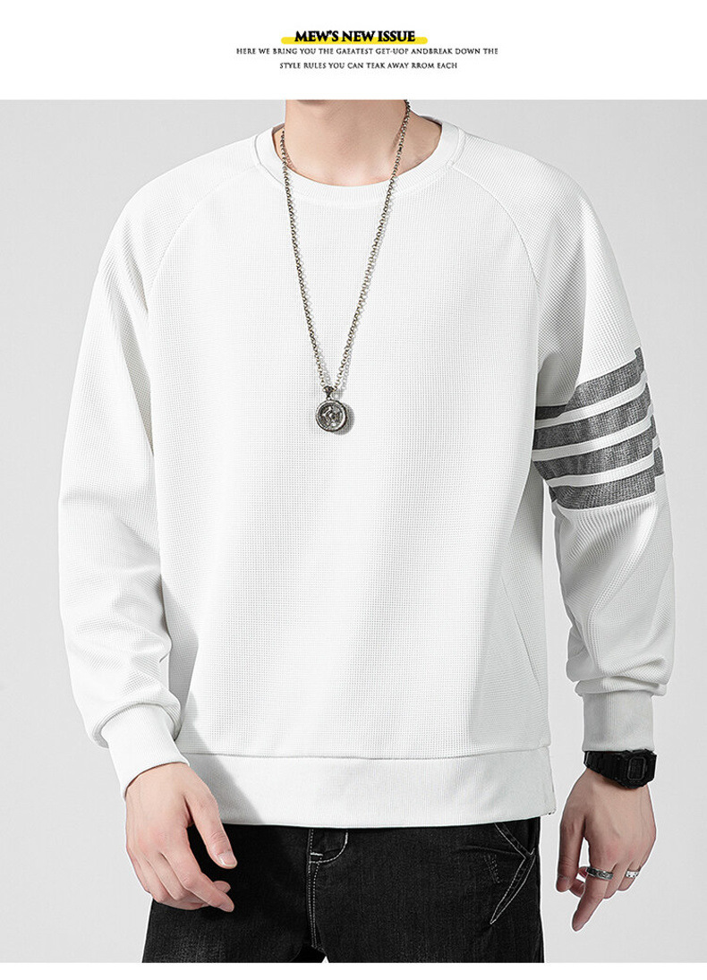 Men's Waffle Brushed Hoody Autumn and Winter Fashion Brand Casual round Neck Pullover Top Clothes Striped TB Long Sleeve T-shirt Men Men's Waffle Brushed Hoody Autumn and Winter Fashion Brand Casual round Neck Pullover Top Clothes Striped TB Long Sleeve T-shirt Men