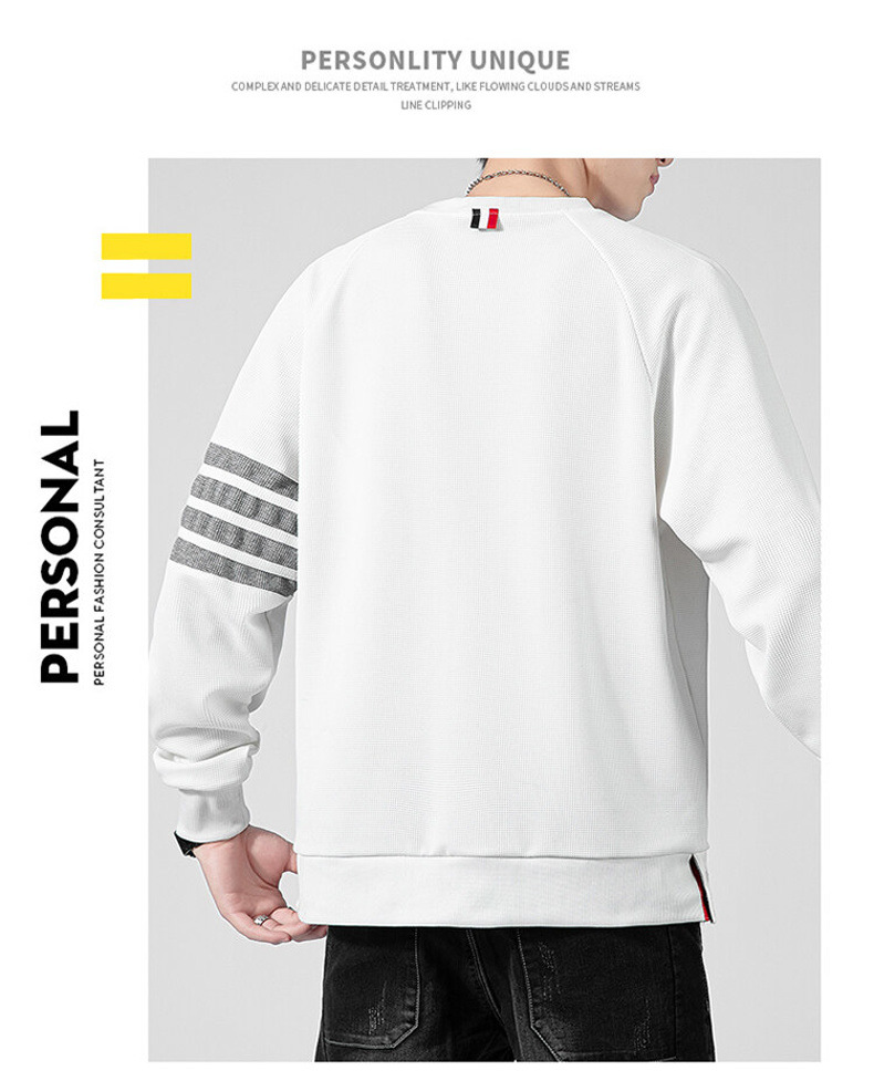 Men's Waffle Brushed Hoody Autumn and Winter Fashion Brand Casual round Neck Pullover Top Clothes Striped TB Long Sleeve T-shirt Men Men's Waffle Brushed Hoody Autumn and Winter Fashion Brand Casual round Neck Pullover Top Clothes Striped TB Long Sleeve T-shirt Men