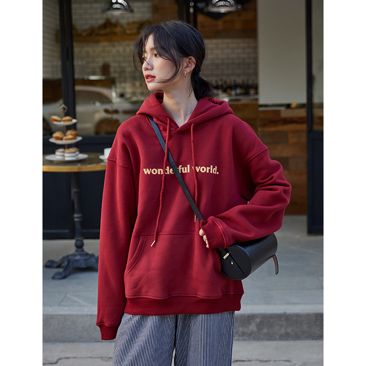 2021 Autumn and Winter New Korean Style Letter Hooded Fleece Padded Coat Top Loose and Idle BF Student Pullover   Hoody