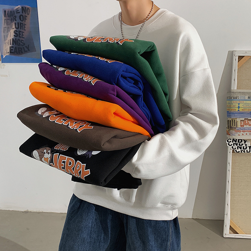 2020 New round Neck Brushed Hoody Men&#039;s KoreanStyle Loose Couple LongSleeved Tshirt Versatile Top Bottoming Shirt