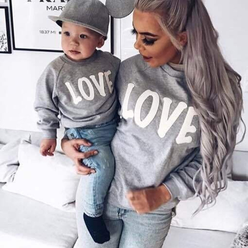and American women's clothing ebay hot style long sleeve round neck letter LOVE parentchild clothing hoody OM8747