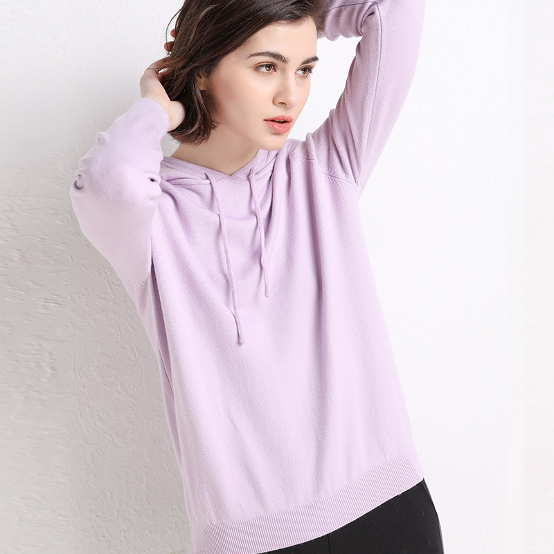 2021 Spring and Autumn New Ladies Knitted Hoodie Women's Solid Color Woolen Sweater Sweater Korean Style Slim-Fit Hoody