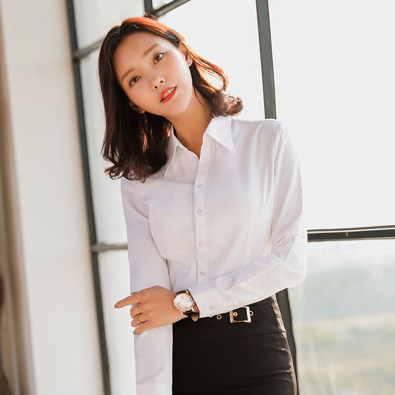 White Shirt Women&#039;s Long Sleeve 2020 New Business Suit V-neck Slim-Fitting Suit Cotton Shirt Work Clothes Workwear