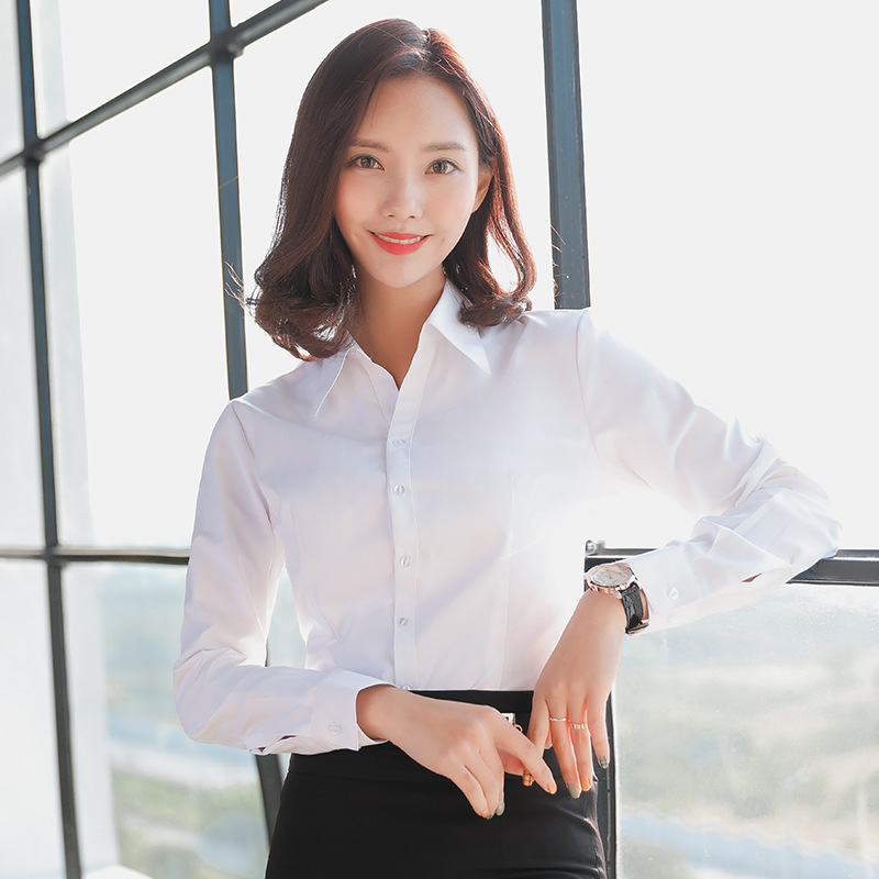 White Shirt Women&#039;s Long Sleeve 2020 New Business Suit V-neck Slim-Fitting Suit Cotton Shirt Work Clothes Workwear