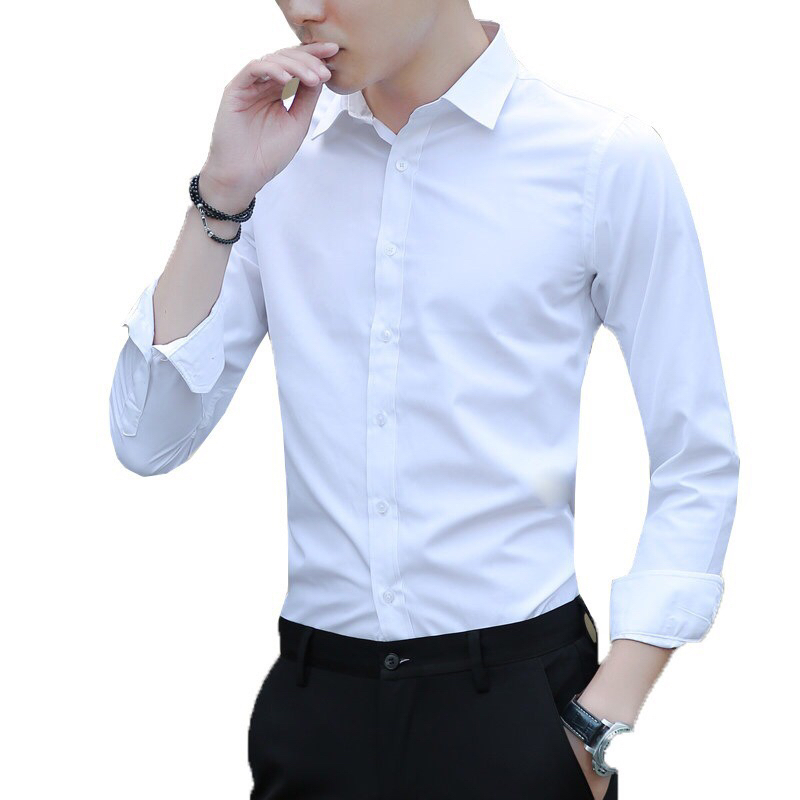 White shirt men's long sleeve business suit primer work clothes solid color non-ironing shirt ht