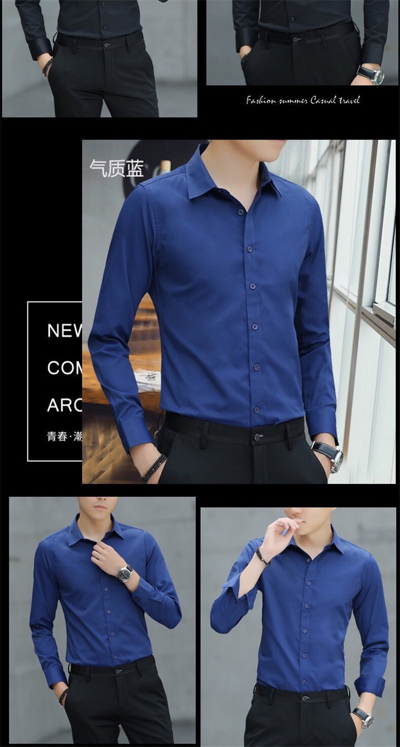 White shirt men's long sleeve business suit primer work clothes solid color non-ironing shirt ht