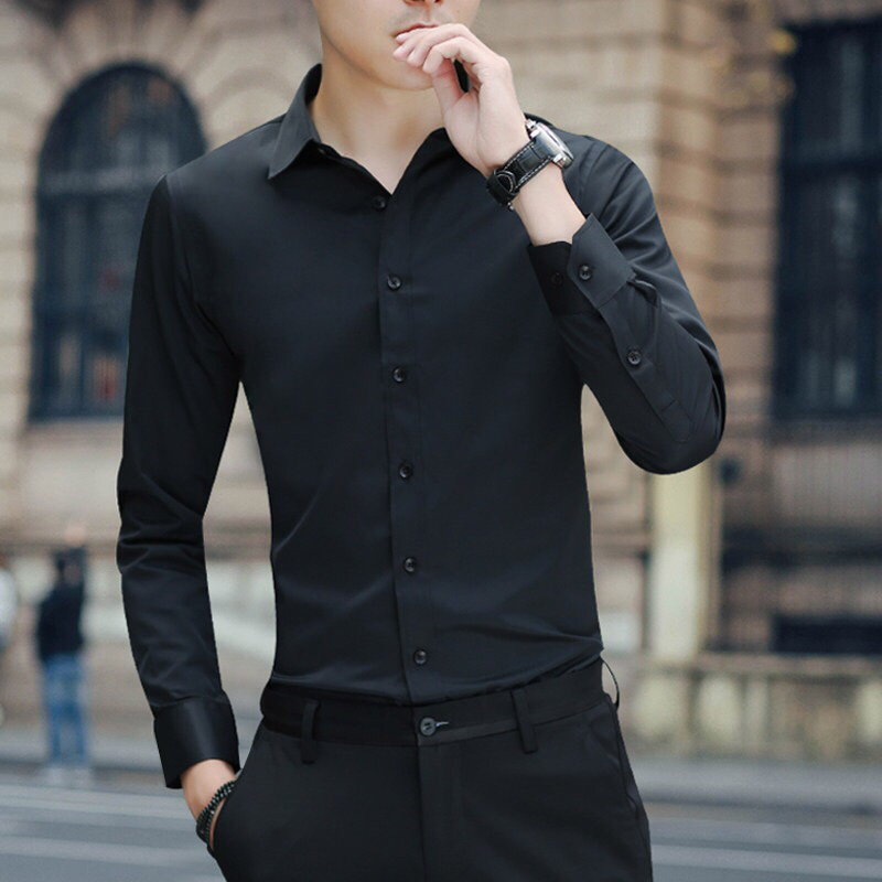 White shirt men's long sleeve business suit primer work clothes solid color non-ironing shirt ht