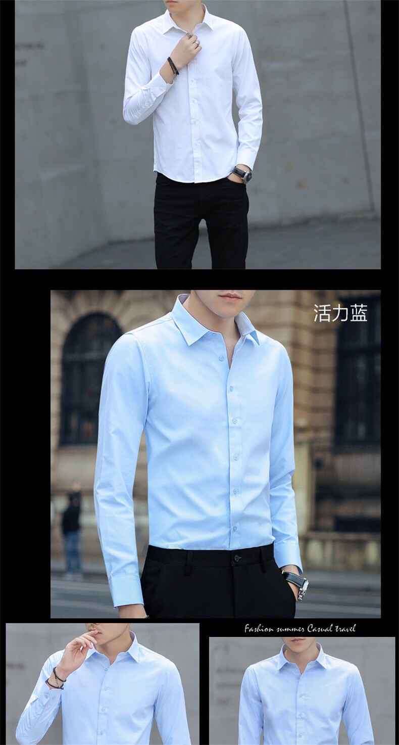 White shirt men's long sleeve business suit primer work clothes solid color non-ironing shirt ht