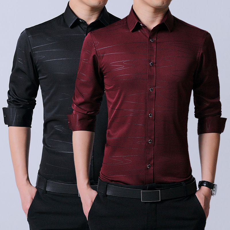 Shirt Men&#039;s Long Sleeve Solid Color Korean Style Trendy Slim Fit Business Suit Plaid Shirt Summer Hot Super Hot Shirt Men