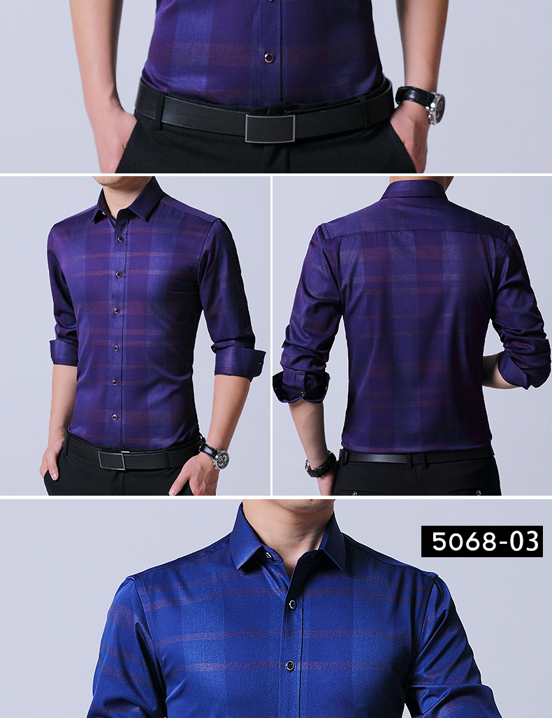 Shirt Men's Long Sleeve Solid Color Korean Style Trendy Slim Fit Business Suit Plaid Shirt Summer Hot Super Hot Shirt Men
