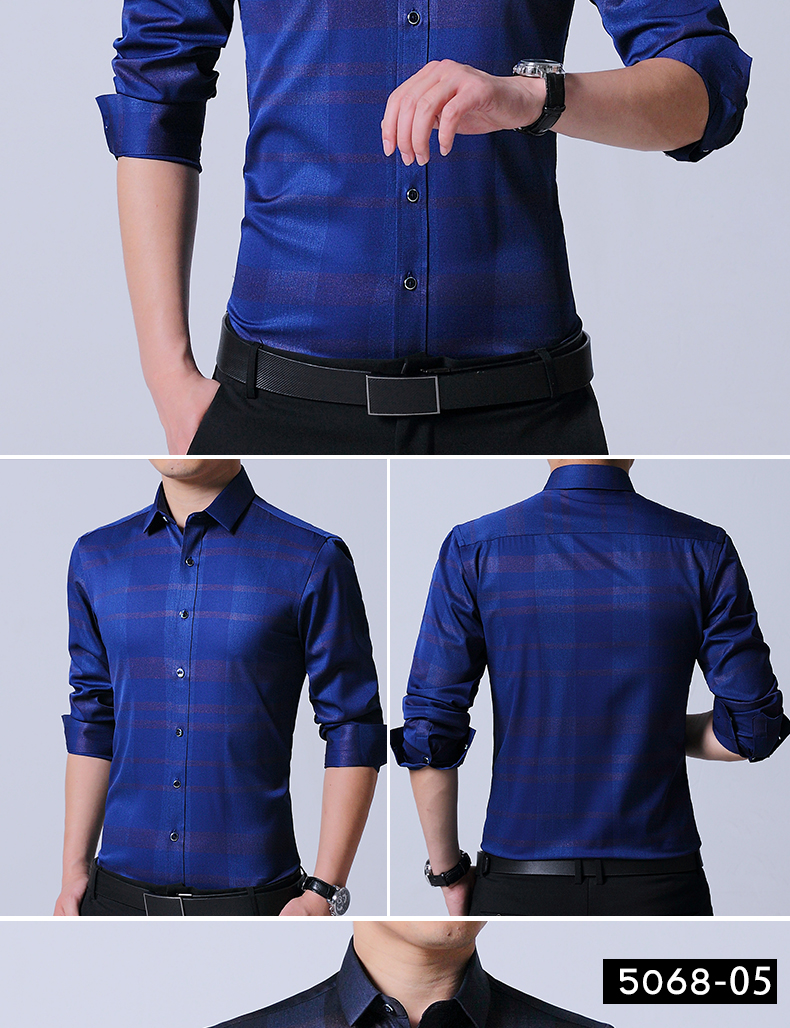 Shirt Men's Long Sleeve Solid Color Korean Style Trendy Slim Fit Business Suit Plaid Shirt Summer Hot Super Hot Shirt Men