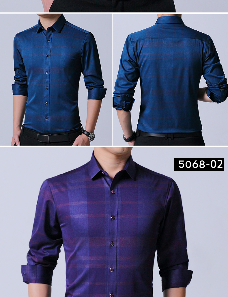 Shirt Men's Long Sleeve Solid Color Korean Style Trendy Slim Fit Business Suit Plaid Shirt Summer Hot Super Hot Shirt Men