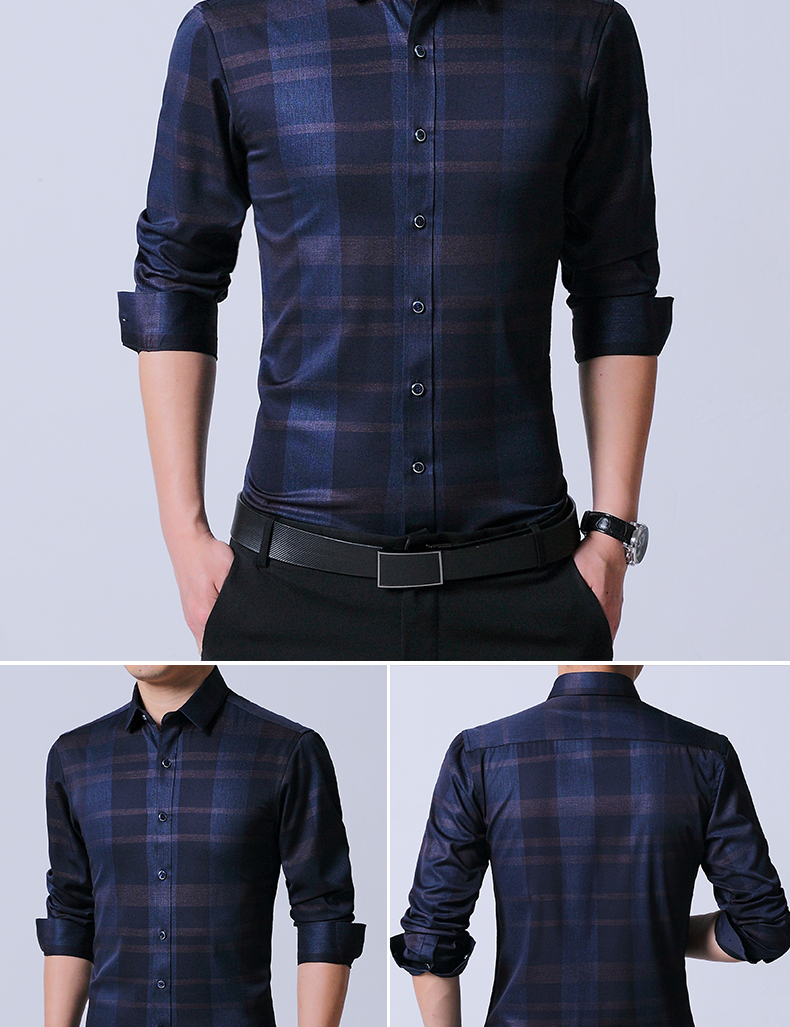 Shirt Men's Long Sleeve Solid Color Korean Style Trendy Slim Fit Business Suit Plaid Shirt Summer Hot Super Hot Shirt Men