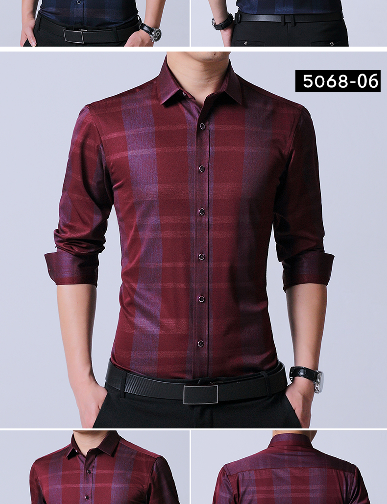 Shirt Men's Long Sleeve Solid Color Korean Style Trendy Slim Fit Business Suit Plaid Shirt Summer Hot Super Hot Shirt Men