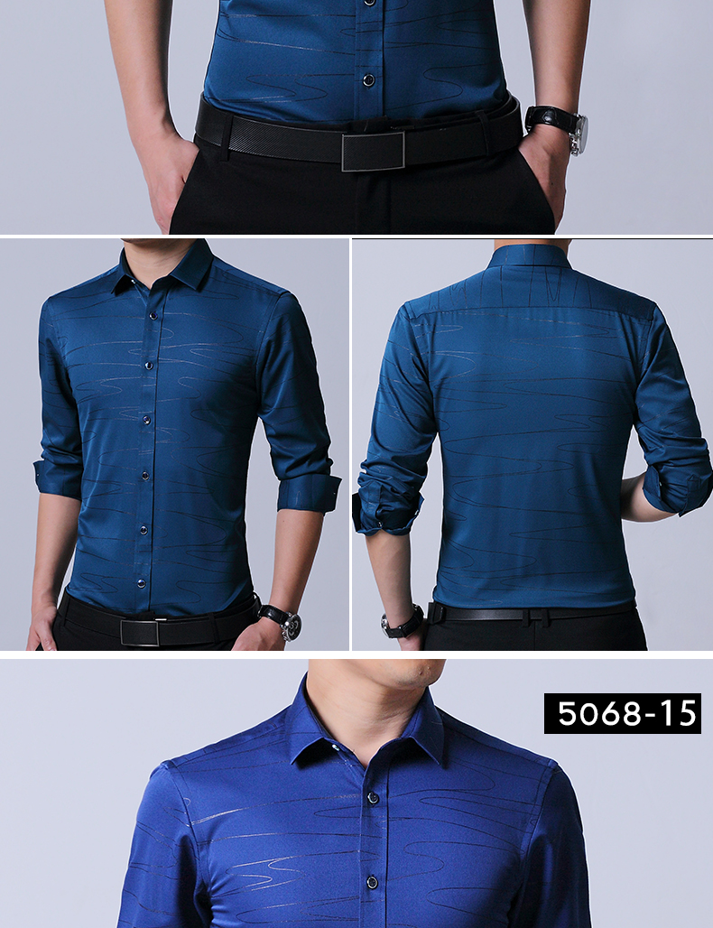 Shirt Men's Long Sleeve Solid Color Korean Style Trendy Slim Fit Business Suit Plaid Shirt Summer Hot Super Hot Shirt Men