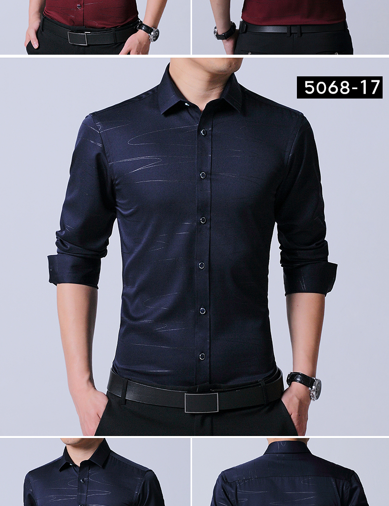 Shirt Men's Long Sleeve Solid Color Korean Style Trendy Slim Fit Business Suit Plaid Shirt Summer Hot Super Hot Shirt Men