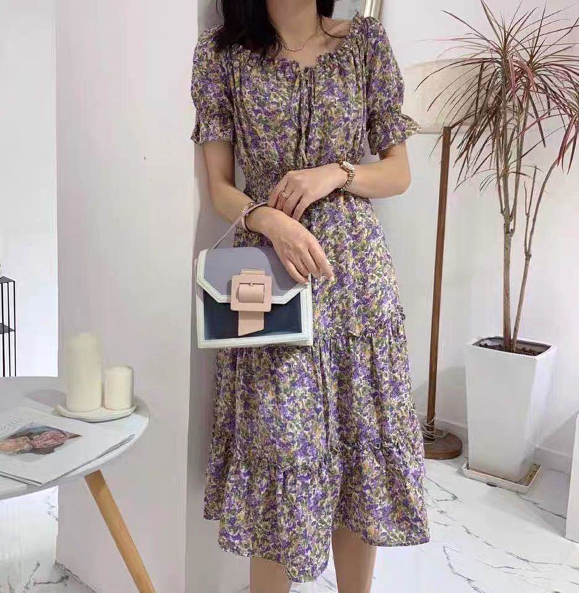 French Style First Love Skirt Retro Super-Fairy Floral Dress for Women 2020 Summer High Waist Slimming Platycodon Grandiflorum Chiffon Fairy Dress