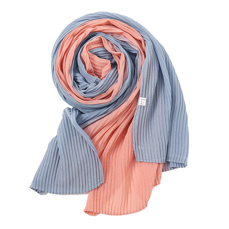 Cross-Border Hot Selling Transitional Pearl Chiffon Pleated Scarf Popular Color Stitching Thickened Chiffon Women&#039;s Scarf Yw135