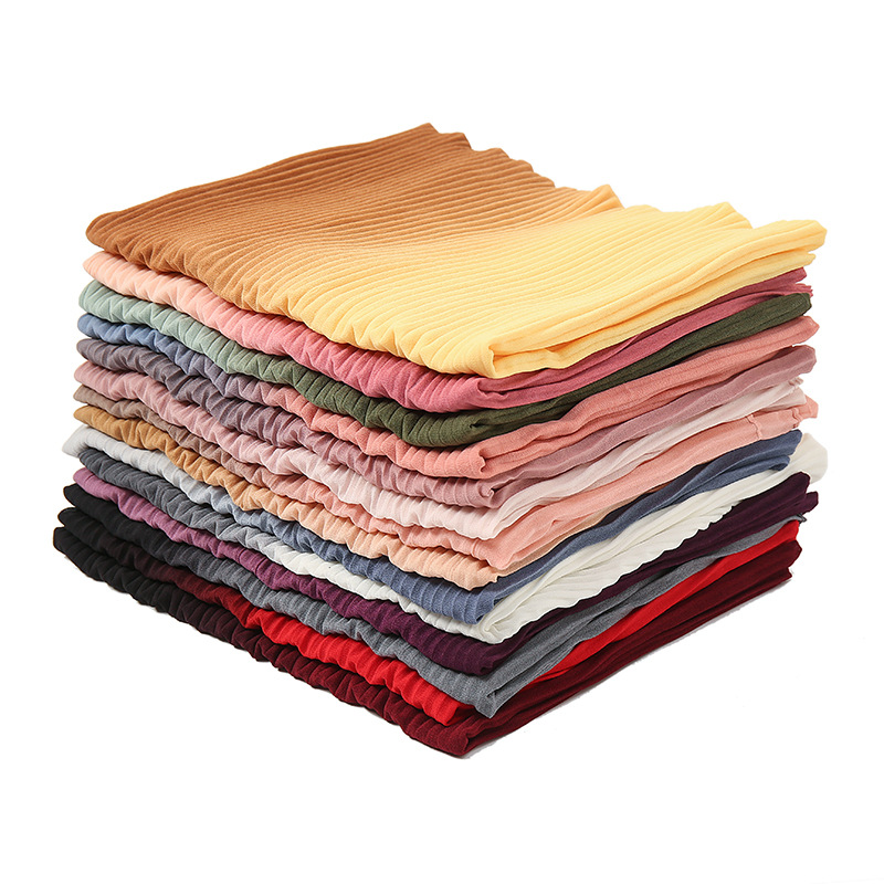 Cross-Border Hot Selling Transitional Pearl Chiffon Pleated Scarf Popular Color Stitching Thickened Chiffon Women&#039;s Scarf Yw135