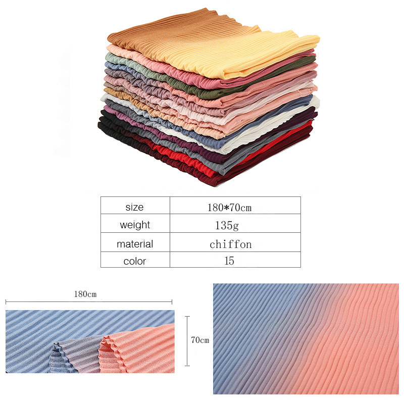Cross-Border Hot Selling Transitional Pearl Chiffon Pleated Scarf Popular Color Stitching Thickened Chiffon Women's Scarf Yw135