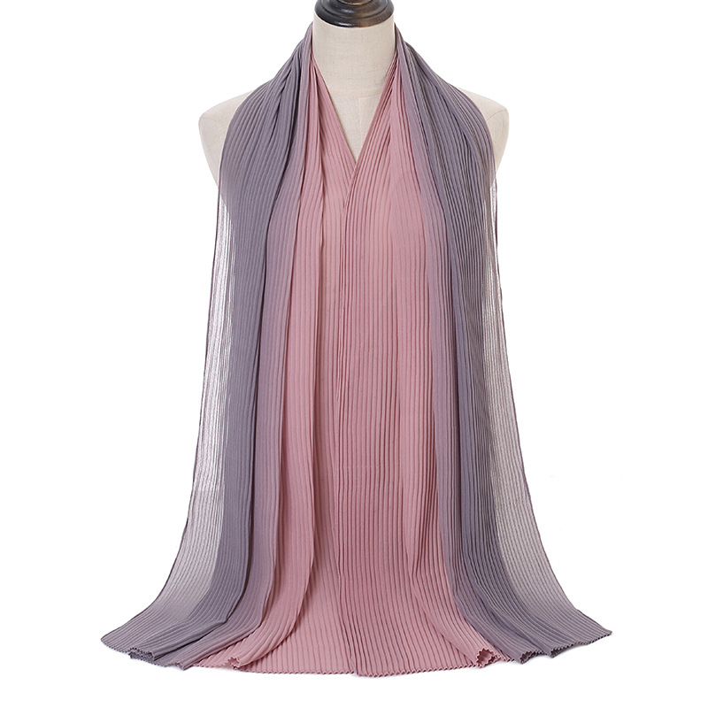 Cross-Border Hot Selling Transitional Pearl Chiffon Pleated Scarf Popular Color Stitching Thickened Chiffon Women's Scarf Yw135