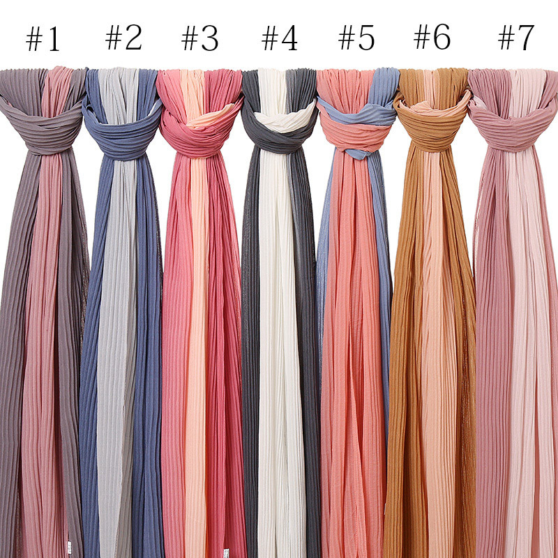 Cross-Border Hot Selling Transitional Pearl Chiffon Pleated Scarf Popular Color Stitching Thickened Chiffon Women's Scarf Yw135