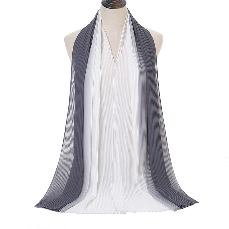 Cross-Border Hot Selling Transitional Pearl Chiffon Pleated Scarf Popular Color Stitching Thickened Chiffon Women's Scarf Yw135