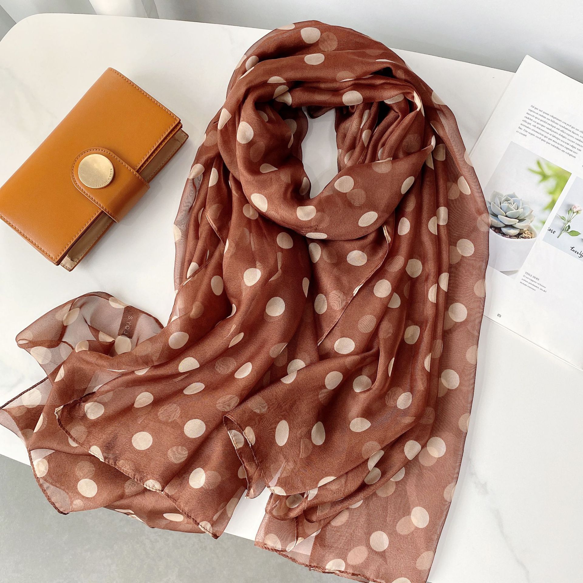 Korean Style Polka Dot Chiffon Printed Scarf Women's Outdoor Travel Large Size Scarf Decoration Thin Cape Beach Towel