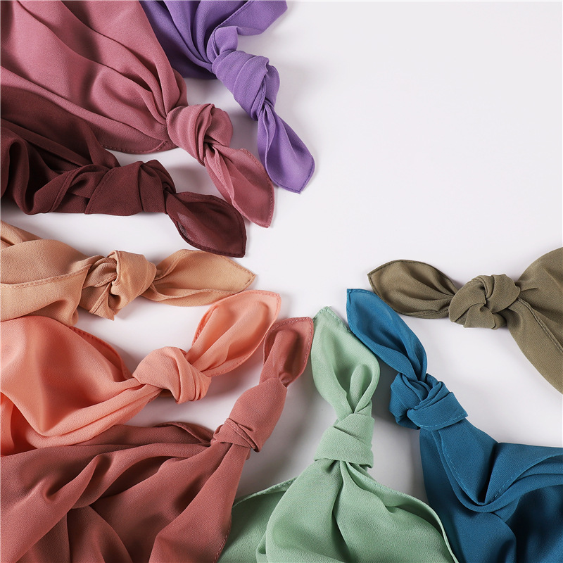 Cross-Border AliExpress New Pure Color Pearl Chiffon Bandage Convenient Headcloth Women Scarf Silk Scarf One Piece Dropshipping