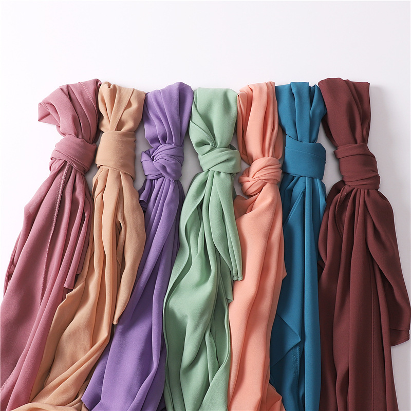 Cross-Border AliExpress New Pure Color Pearl Chiffon Bandage Convenient Headcloth Women Scarf Silk Scarf One Piece Dropshipping