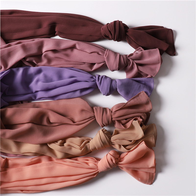 Cross-Border AliExpress New Pure Color Pearl Chiffon Bandage Convenient Headcloth Women Scarf Silk Scarf One Piece Dropshipping