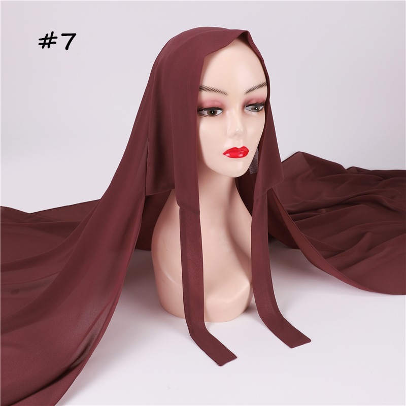 Cross-Border AliExpress New Pure Color Pearl Chiffon Bandage Convenient Headcloth Women Scarf Silk Scarf One Piece Dropshipping