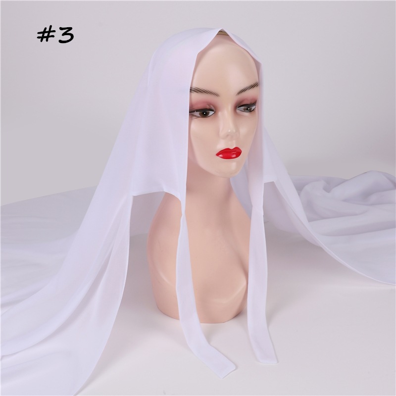 Cross-Border AliExpress New Pure Color Pearl Chiffon Bandage Convenient Headcloth Women Scarf Silk Scarf One Piece Dropshipping