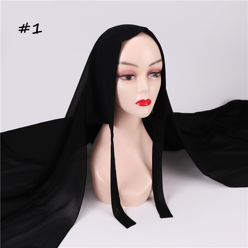 Cross-Border AliExpress New Pure Color Pearl Chiffon Bandage Convenient Headcloth Women Scarf Silk Scarf One Piece Dropshipping