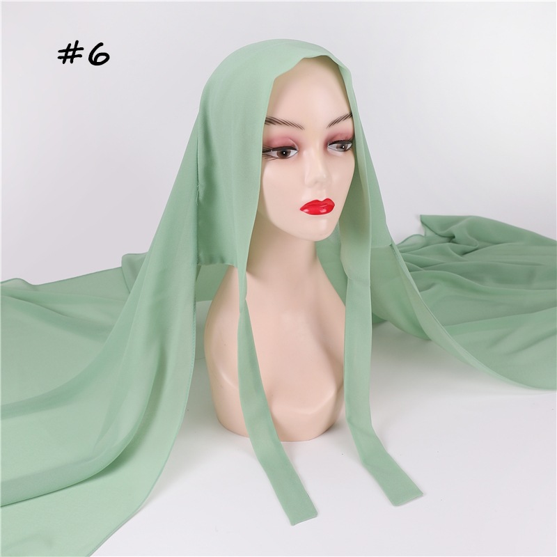 Cross-Border AliExpress New Pure Color Pearl Chiffon Bandage Convenient Headcloth Women Scarf Silk Scarf One Piece Dropshipping