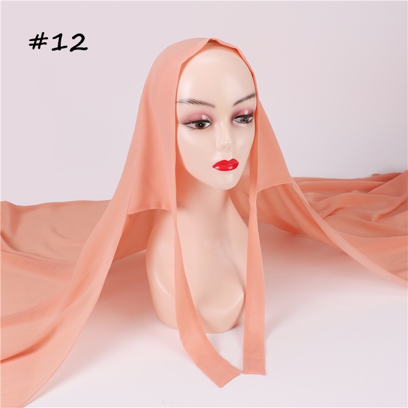 Cross-Border AliExpress New Pure Color Pearl Chiffon Bandage Convenient Headcloth Women Scarf Silk Scarf One Piece Dropshipping