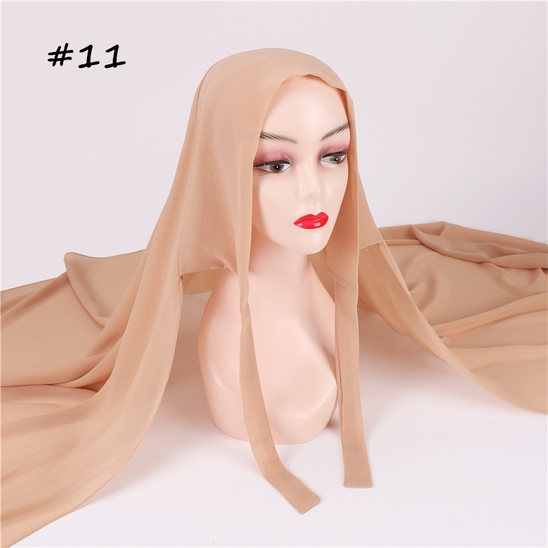 Cross-Border AliExpress New Pure Color Pearl Chiffon Bandage Convenient Headcloth Women Scarf Silk Scarf One Piece Dropshipping