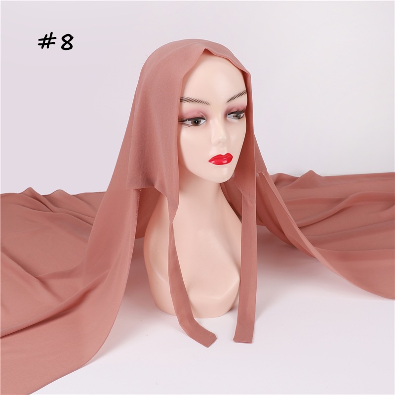 Cross-Border AliExpress New Pure Color Pearl Chiffon Bandage Convenient Headcloth Women Scarf Silk Scarf One Piece Dropshipping