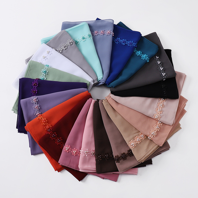 New Indonesia Baotou Scarf Pearl Chiffon Material Nail Pearl Decorative Scarf Scarf Wholesale