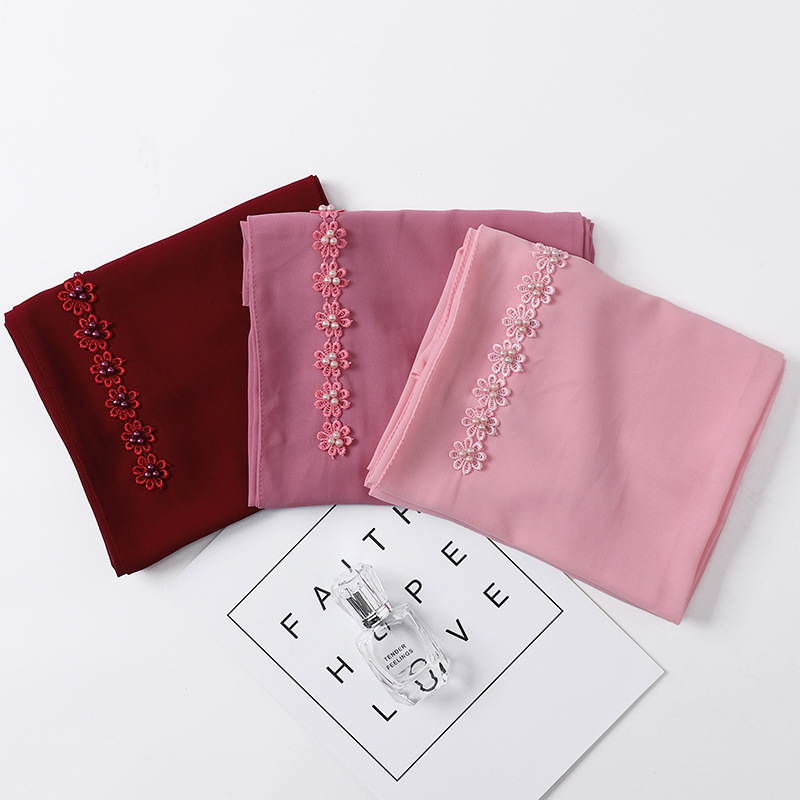 New Indonesia Baotou Scarf Pearl Chiffon Material Nail Pearl Decorative Scarf Scarf Wholesale