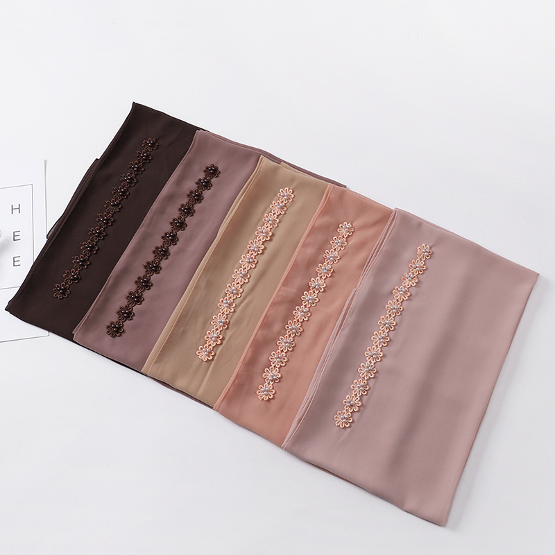 New Indonesia Baotou Scarf Pearl Chiffon Material Nail Pearl Decorative Scarf Scarf Wholesale