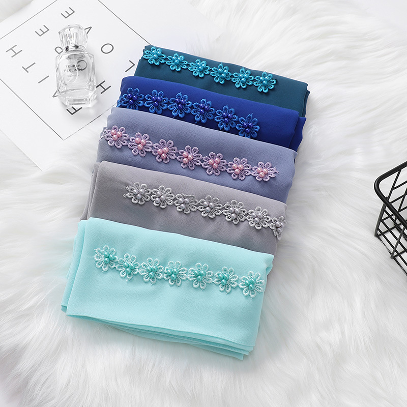 New Indonesia Baotou Scarf Pearl Chiffon Material Nail Pearl Decorative Scarf Scarf Wholesale
