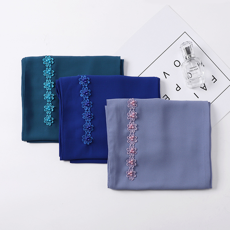 New Indonesia Baotou Scarf Pearl Chiffon Material Nail Pearl Decorative Scarf Scarf Wholesale