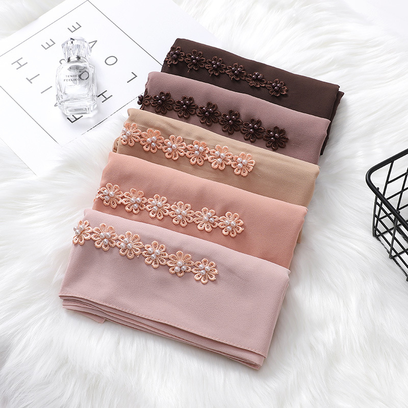 New Indonesia Baotou Scarf Pearl Chiffon Material Nail Pearl Decorative Scarf Scarf Wholesale