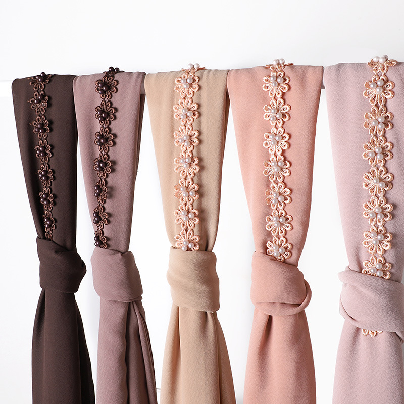 New Indonesia Baotou Scarf Pearl Chiffon Material Nail Pearl Decorative Scarf Scarf Wholesale