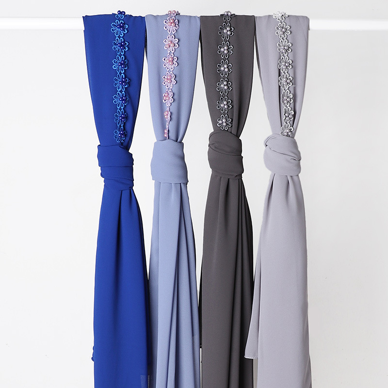 New Indonesia Baotou Scarf Pearl Chiffon Material Nail Pearl Decorative Scarf Scarf Wholesale